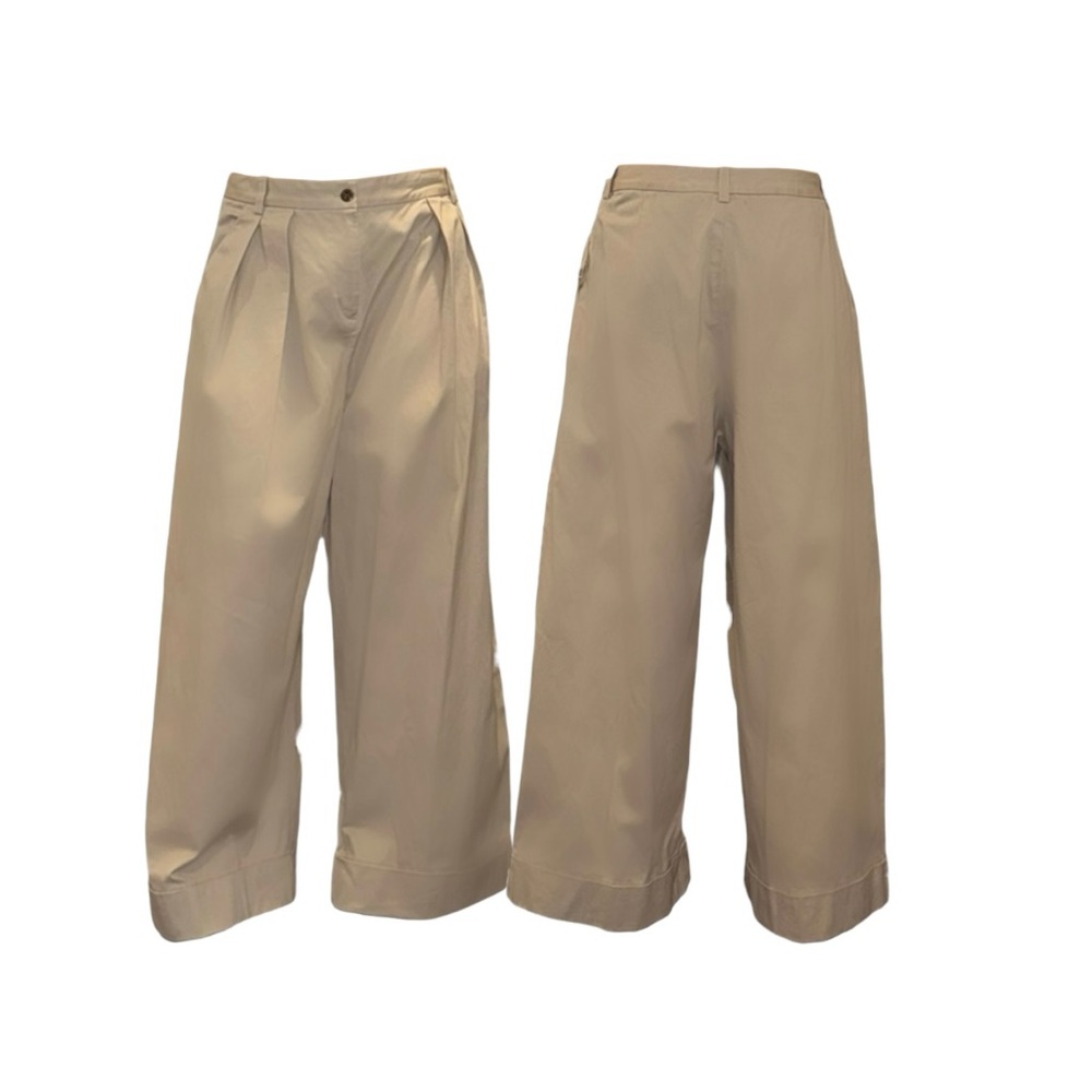 Urban Outfitters Beige Wide-Leg Pleated Crop Pants